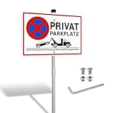 SINMAO Privatparkplatz Schild mit Pfosten Alu 300x200 mm mit Löchern für Zaun,...