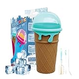 Slushy Maker Becher, Slushie Cup, 500ml Silikon Squeeze Cup mit 2 in 1 Strohhalm...