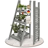 TTL HOME Blumenleiter 'Flower Ladder M' 108x41x40cm hellgrau - 3-Ebenen Natur...