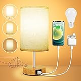 Suright Nachttischlampe Touch Dimmbar mit USB A+C Ladeanschlüssen, Lampenschirm...