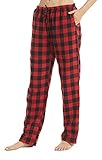 YUSHOW Schlafanzughose Damen Lang Flanell Baumwolle Karierte Pyjamahose Winter...