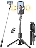 Selfie Stick Stativ mit 2 Fülllicht, 114cm Verbessertem Stabil Handy Stative...