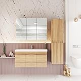KAREN banyo Badmöbel Set 3 teilig City 100 cm | Waschbecken | Spiegelschrank |...