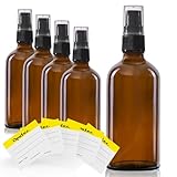 Oputec 5 x 100 ml Reise-Pumpspender Pumpflaschen aus Braunglas + 5 Etiketten -...