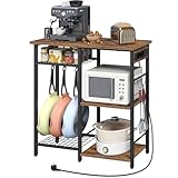 MAHANCRIS Küchenregal mit Steckdosen, Standregal mit 6 Haken, Bäckerregal mit...