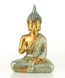 Schneemann-Versand Buddha Figur Gold & Mint (15 cm) – Spirituelle Deko-Statue...
