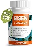 Eisentabletten 180x mit 40 mg Eisen + Vitamin C (40mg) aus Hagebutten -...