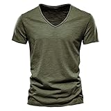 Generisch Herren Uni T-Shirt mit extra tiefem V-Ausschnitt Slimfit deep V-Neck...