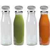 4 Glasflaschen 500 ml mit 8 Deckeln silberfarben inkl. Etiketten