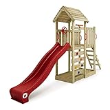 WICKEY Spielturm Klettergerüst JoyFlyer mit Holzdach & roter Rutsche, Outdoor...