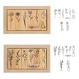 16 Stück Holzstempel Stempelset Stempel Blumen Stempel Holz mit Naturpflanzen...