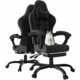 JUMMICO Gaming Stuhl Stoff mit Federpolsterung, Ergonomischer Bürostuhl mit...