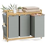SONGMICS Wäschekorb 3 Fächer, Bambus, Wäschesammler 150 L, Wäschesortierer,...
