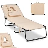 COSTWAY Sonnenliege mit Gesichtsöffnung, klappbare Gartenliege mit 3...
