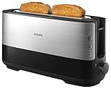 Philips Langschlitztoaster (Edelstahl) 8 Bräunungsstufen, Brötchenaufsatz, 950...