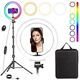 MICCYE Ringlicht mit Stativ 10 Zoll RGB Ring Light Gesamthöhe 180cm Ringleuchte...