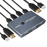 KVM Switch 4K 60Hz, Aluminium KVM Switch USB HDMI Umschalter für 2 Computer...