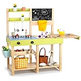 Dreamon Matschküche Kinder Outdoor, Holz-Spielküchenset mit Abnehmbarer...