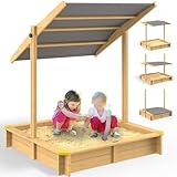 Spielwerk® Sandkasten Samu Sonnendach 120x120cm naturbelassenes Holz Füllstand...