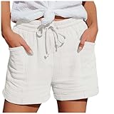 Shorts Damen Sommer Leinen Musselin Kurze Hose Beach Shorts Mit Taschen Mode...