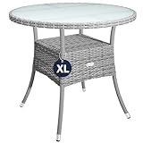 Casaria® Gartentisch Polyrattan Wetterfest Rund Klein 80cm Grau Glas...