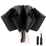 Kompakter Faltbarer Regenschirm sturmfest– mit Automatik windsicher schwarz...