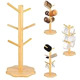 Tassenständer Holz, Tassenhalter mit 6 Haken und Verdickter Basis, Bambus...