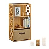 Relaxdays Regal Bambus mit Korb, 3 Ablagen, Holz Standregal, Badregal, Faltbox,...