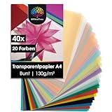 OfficeTree 40x Transparentpapier Bunt A4 – 20 Farben – 130 g/m² -...