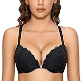 DOBREVA Damen Vorderverschluss BH mit Bügel Push Up Spitzen Neckholder BHS...