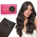 WENNALIFE Clip in Extensions Echthaar, 75g 5pcs 35cm Dunkel Braun Extensions...
