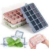 Eiswürfelformen aus Silikon, 3 Stück, 15 quadratische Eiswürfelform mit...