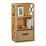 Relaxdays Regal Bambus mit Korb, 3 Ablagen, Holz Standregal, Badregal, Faltbox,...