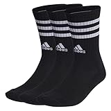 adidas Unisex 3-Stripes Cushioned Crew Socks 3 Pairs, Black / White, 6.5-8