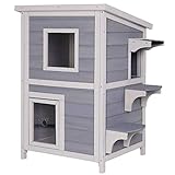 lionto Outdoor Katzenhaus zum Spielen und Ausruhen, Holzhaus für Katzen mit...