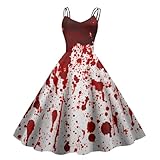 Halloween Kostüm Damen Gruselig Blutige Aufdruck Ärmello Halloween Kleid...