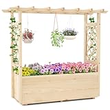 COSTWAY Hochbeet mit Rankgitter & hängendem Dach, Pflanzkasten mit Rankhilfe &...