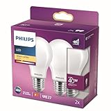 Philips LED Classic E27 Lampe, 40 W, Tropfenform, matt, warmweiß, 2er Pack