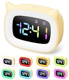 PERMUST Weißer LED Kinderwecker mit Einstellbarer Helligkeit und 18...