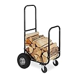 Relaxdays Kaminholzwagen, 2 Reifen & 2 Rollen, bis 60 kg, Brennholzwagen Stahl,...