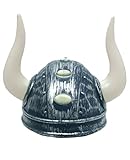 Karneval-Klamotten Wikinger-Helm für Erwachsene grau mit Lange Hörner...
