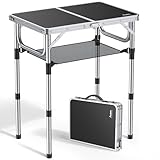 Anbte Campingtisch Klapptisch 60x40cm Aluminium Rahmen mit 3 Höhen Verstellbar...
