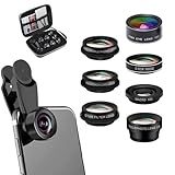 7-in-1-Objektiv-Set für Handy, 0,63 x Weitwinkel, 15 x Makro, 198 ° Fisheye, 2...
