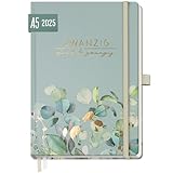 Häfft® Wochen-Notiz-Kalender 2025 A5 'Minty Leaves' Buchkalender, Terminplaner...