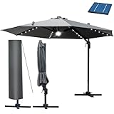 BRAST® Alu Sonnenschirm Ampelschirm | Ø300cm Grau + LEDs | TÜV geprüft |...
