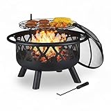 Relaxdays Feuerschale mit Grillrost, Funkenschutz & Schürhaken, Ø 75 cm,...