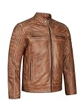 Leatherick Herren-Bikerjacke aus echtem Leder im Distressed-Look, Hellbraun,...