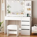 ANWBROAD Schminktisch mit LED Beleuchtung und Hocker, Glasplatte, Schminktisch...