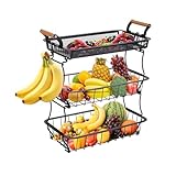 Generisch Obstkorb mit 3 Etagen & 2 Bananenhaltern - Großer Metall-Gemüsekorb...