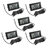 Gvolatee 5 Stück Aquarium Digital Thermometer mit Fühler, Temperatursensor...